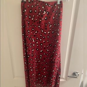 red leopard print satin skirt